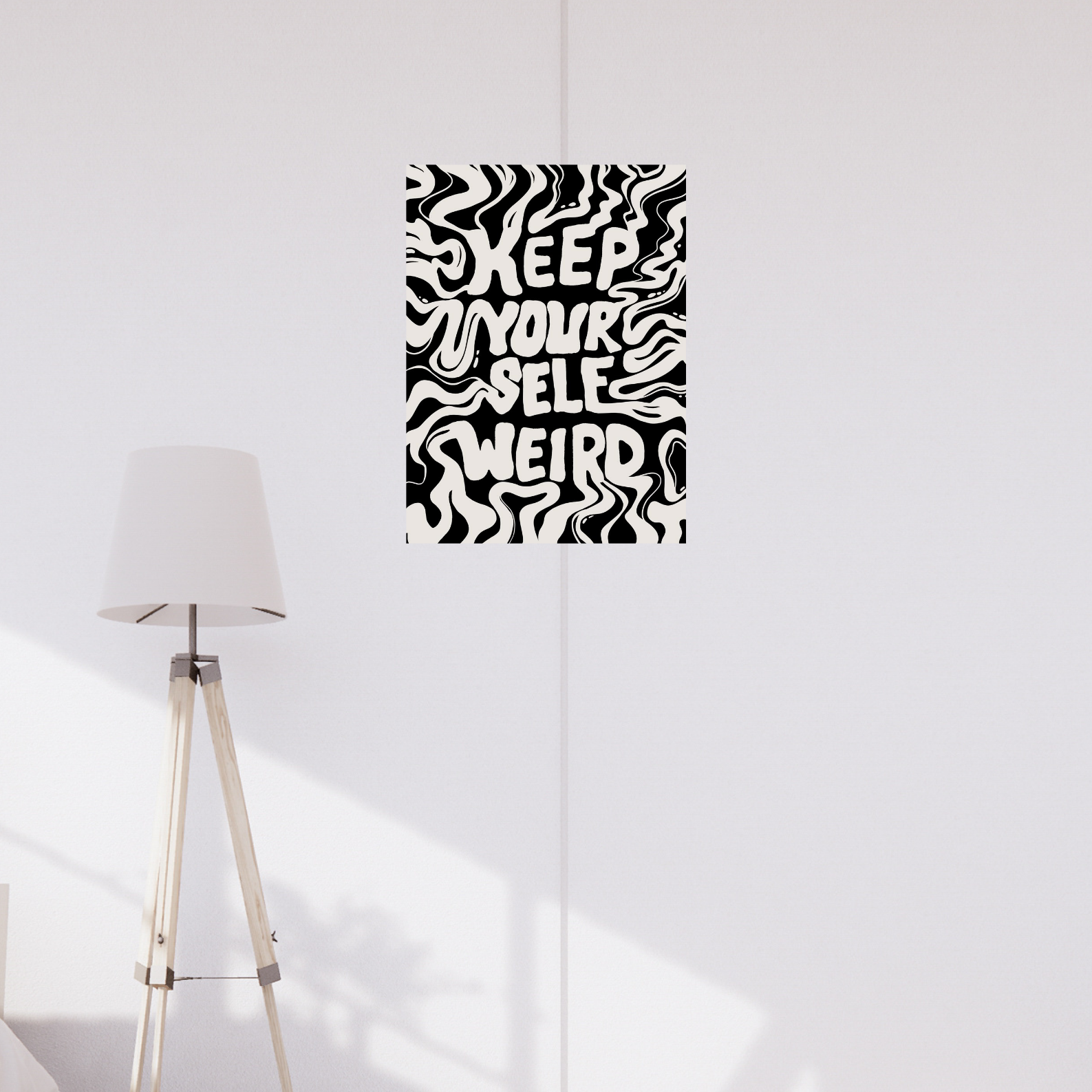 Poster with bold wavy lettering that reads “Keep Yourself Weird” in black and cream psychedelic style. aesthetic Poster, Room decor, home decor, room decor ideas, Posters, 