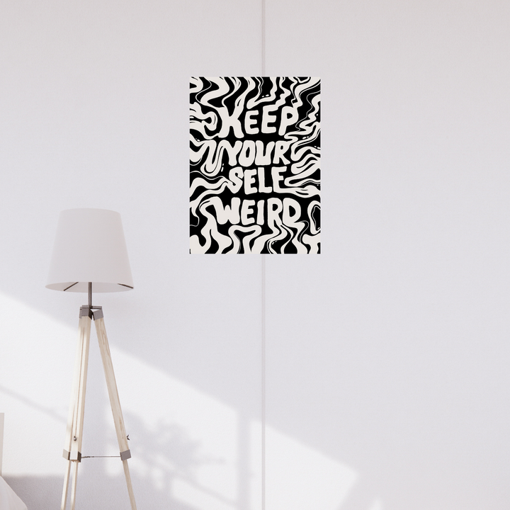 Poster with bold wavy lettering that reads “Keep Yourself Weird” in black and cream psychedelic style. aesthetic Poster, Room decor, home decor, room decor ideas, Posters, 