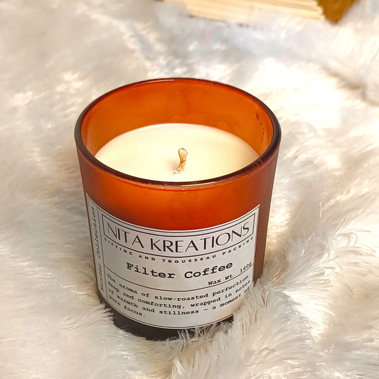 Coffee Scented Candle, Coffee, Filter cofee, Scented candle, nita kreations, candle, glass jar candle, soy wax candle, vegan candle