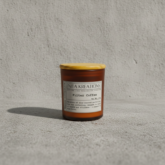 Coffee Scented Candle, Coffee, Filter cofee, Scented candle, nita kreations, candle, glass jar candle, soy wax candle, vegan candle