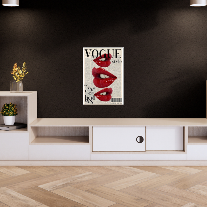 Poster featuring glossy red lips over a vintage newspaper background with “VOGUE Style” text and pop art collage design elements. Vogue Poster, Aesthetic Poster, Room Decor ideas, home decor Ideas, Home decor, Room Decor, Fashion Poster, NIFT, Style Poster, Genz poster