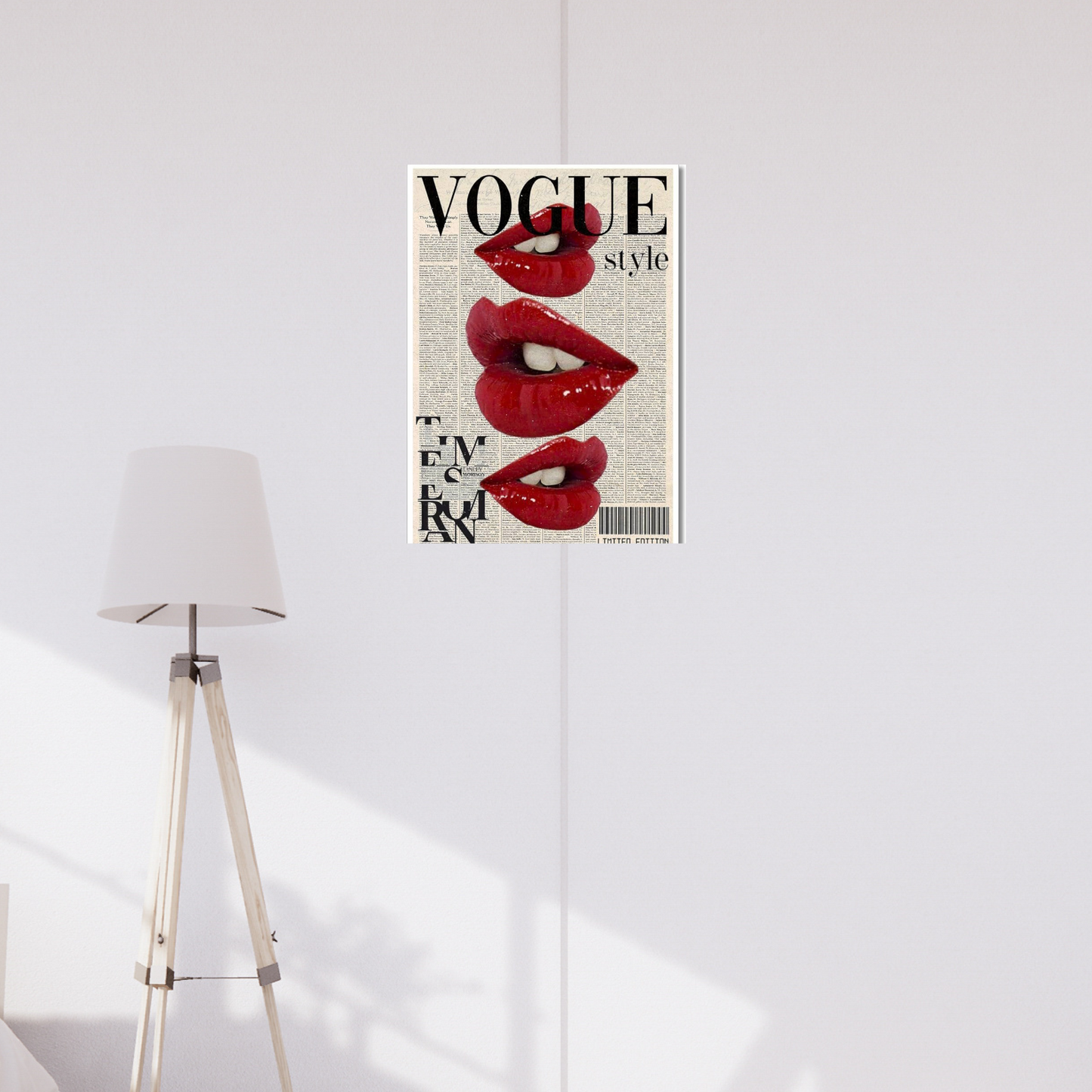 Poster featuring glossy red lips over a vintage newspaper background with “VOGUE Style” text and pop art collage design elements. Vogue Poster, Aesthetic Poster, Room Decor ideas, home decor Ideas, Home decor, Room Decor, Fashion Poster, NIFT, Style Poster, Genz poster