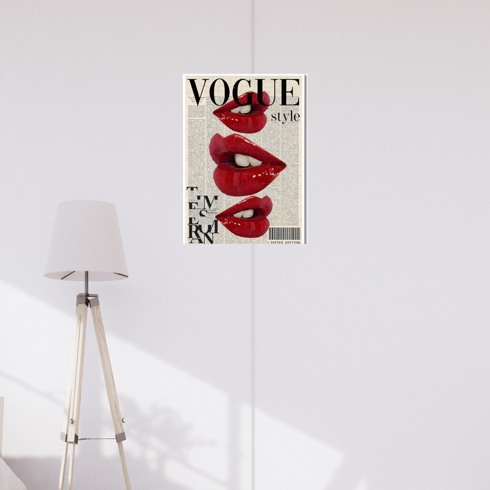 Poster featuring glossy red lips over a vintage newspaper background with “VOGUE Style” text and pop art collage design elements. Vogue Poster, Aesthetic Poster, Room Decor ideas, home decor Ideas, Home decor, Room Decor, Fashion Poster, NIFT, Style Poster, Genz poster