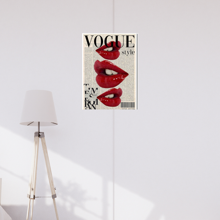 Poster featuring glossy red lips over a vintage newspaper background with “VOGUE Style” text and pop art collage design elements. Vogue Poster, Aesthetic Poster, Room Decor ideas, home decor Ideas, Home decor, Room Decor, Fashion Poster, NIFT, Style Poster, Genz poster