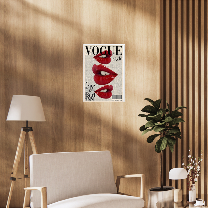 Poster featuring glossy red lips over a vintage newspaper background with “VOGUE Style” text and pop art collage design elements. Vogue Poster, Aesthetic Poster, Room Decor ideas, home decor Ideas, Home decor, Room Decor, Fashion Poster, NIFT, Style Poster, Genz poster