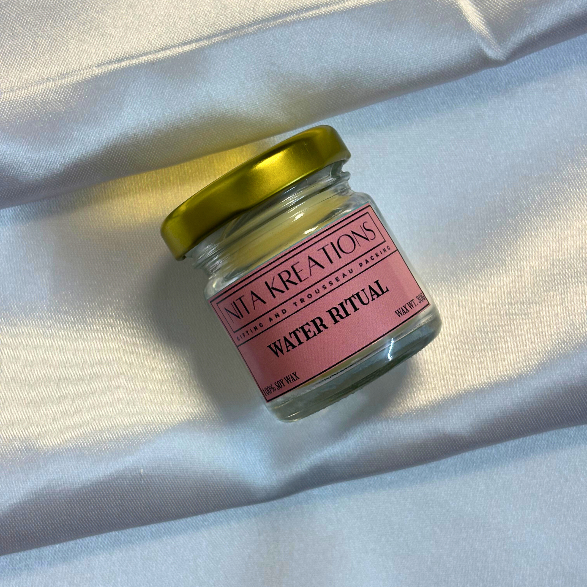 Pack of 3 Candles, scented candles, home fragrances, candle, Pack of 3 mini soy wax candles in amber jars featuring Aqua Muse, Water Ritual, and Lilac Dreamscape fragrances, named Light Over Santorini.